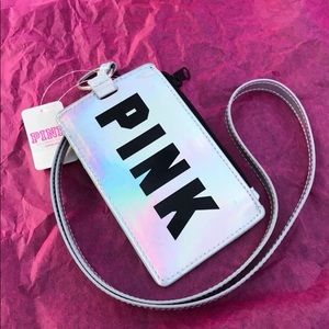 PINK Holographic Silver ID lanyard